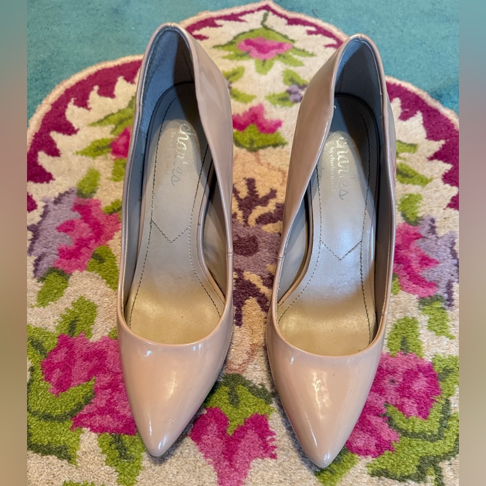 Charles David Patent Pointed-Toe Pumps in Nude Pink